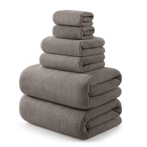 REDKISS Pack of 6 Towel Set - 2 Extra Large Bath, 2 Hand, 2 Washcloths, Ultra Soft & Highly Absorbent, Quicker to Dry, Brown Towels for Bathroom, Spa, Hotel, Gym - color: Brown