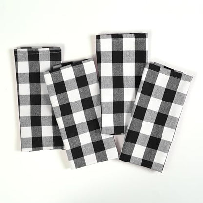 4 Pack Gingham Buffalo Check Kitchen Dish Towels 100% Cotton 16x26 Inches - Super Absorbent Quick Drying Hand Tea Towels, Restaurant Cleaning Towels with Hanging Loop, Black White - color: Black - Gingham Plaid, size: 16 X 26 - 4 Pack