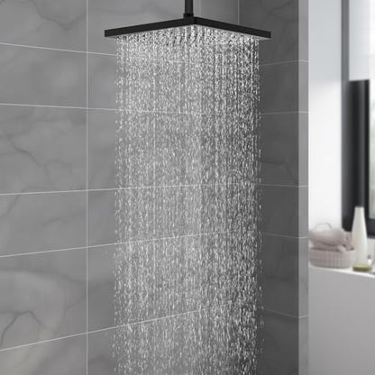 Hibbent cUPC Certified High Pressure 10'' Rain Shower Head, Matte Black | Metal Square Bathroom Waterfall Thickness Shower Heads, High-flow Fixed Rainfall Showerheads, Adjustable Brass Ball Joint - color: Matte Black, style: Square 10''