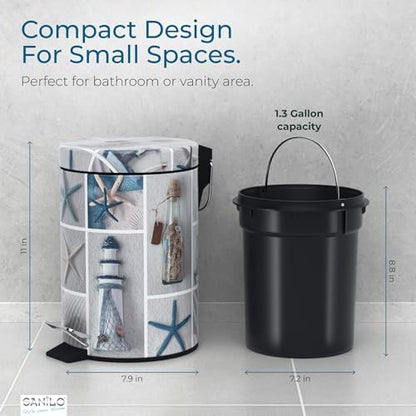 Sanilo Small Bathroom Trash Can with Lid [1.3 Gallon] - Lidded Tiny Trashcan for Garbage - Mini Metal Bin with Soft Closing Mechanism - Bath Room Accessoire Wastebin with Inner Bucket (Sea Breeze) - color: Sea Breeze