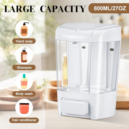 Hushee 4 Pcs Plastic Wall Mounted Soap Dispenser Commercial Manual Soap Containers Wall Dispenser for Kitchen Shower Hotel Liquid Shampoo Gel Chamber(27 oz 800 ml,White) - color: White, size: 27 oz 800 ml