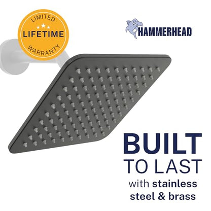 HammerHead Showers Solid Metal 8 Inch Square Rainfall Shower Head, High Flow Shower Head Optimized for Pressure, Matte Black, 2.5 GPM - color: Matte Black