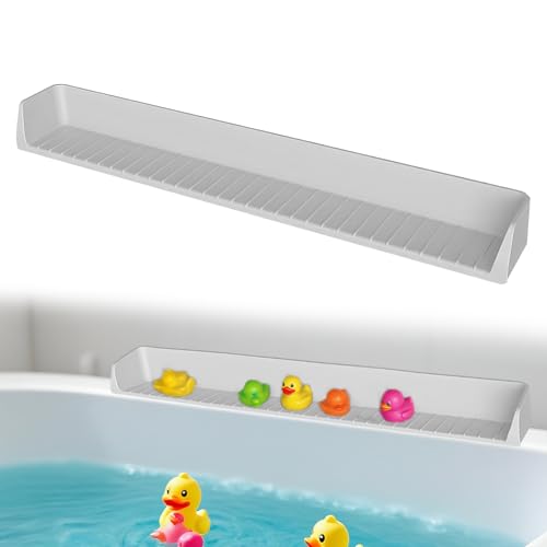 31-inch Silicone Bathtub Shelf with Strong Suction Cups | Extended Splash Guard & Toy Holder | Waterproof Bath Tub Organizer Tray to Prevent Spills, Matte Finish, Easy Storage