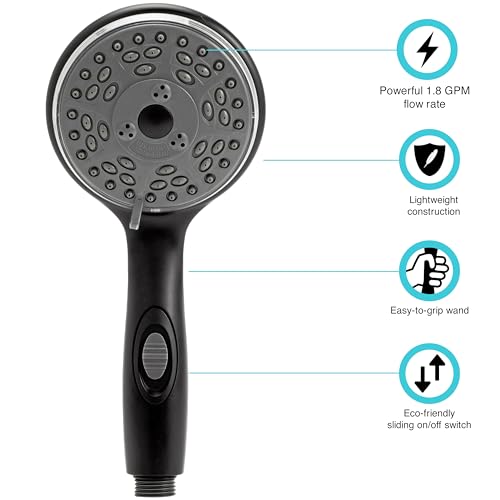 Dura Faucet DF-SA432K-MB RV Handheld Shower Wand Hose Kit (Matte Black) | Eco on/off switch pauses flow to save water in tight showers. Fits standard RV shower hoses. - color: Matte Black, size: Wand & Hose Kit