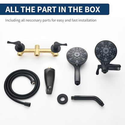 2 Handle Shower Faucet Set with Tub Spout and Shower Head Combo, Matte Black, Wall Mounted, 2 Handles, Brass, Complete Bathtub Shower Trim Kit - color: Matte Black