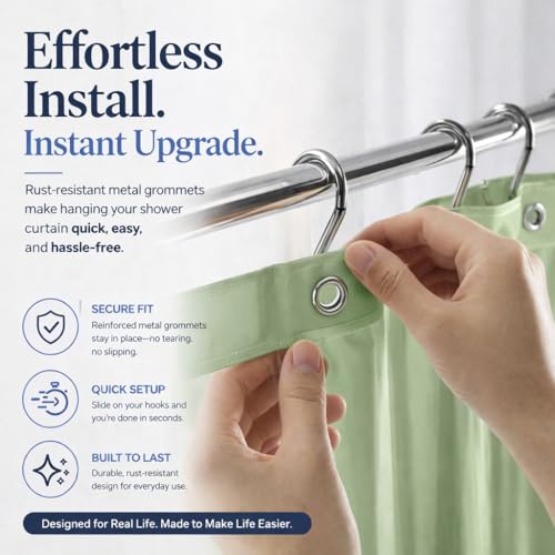 EHZNZIE Sage Shower Curtain Liner 72x72, PEVA Waterproof Bath Curtain, No Chemical Smell, 3 Weighted Magnets, Durable with Rustproof Metal Grommets - color: Sage, size: 72"W x 72"L (Pack of 1)