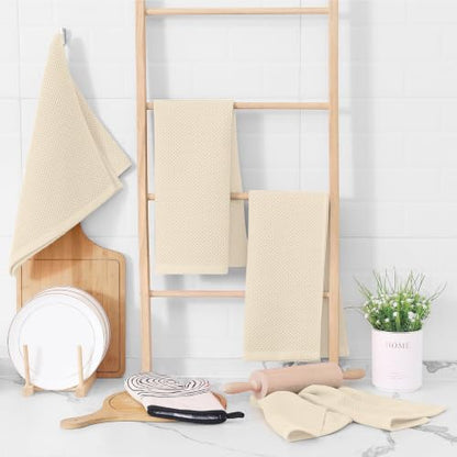 Homaxy 100% Cotton Waffle Weave Kitchen Towels, 10-Pack, Beige | Ultra Soft Absorbent Dish Towels, Quick Drying Cleaning Towels, 13 x 28 Inches - color: Beige, size: 13 x 28 - 10 Pack