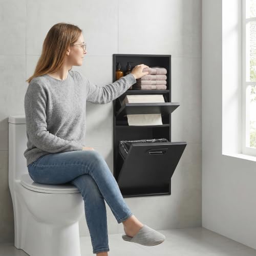 Recessed Toilet Paper Holder in Wall Tissue Toilet Roll Holder Stainless Steel recessed wall Niche Bathroom Toilet Paper Holder with Storage Cabinet for Kitchen Bedroom Hotel (26in-Black) - color: 26in-black