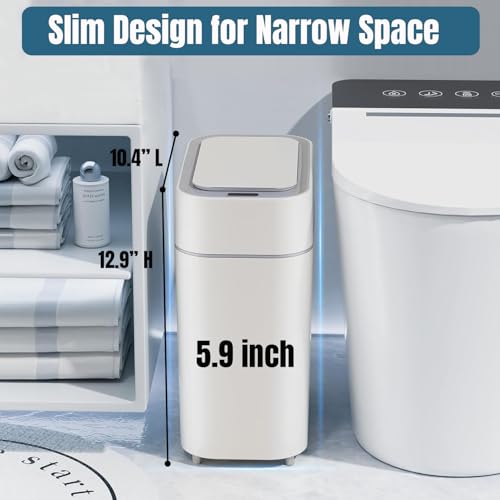 LALASTAR 2 Pack Automatic Trash Can Bathroom, Touchless Garbage Can with Lid, Slim Motion Sensor Waterproof Plastic Trash Bins for Bedroom Office Toilet, 2.3 Gallon, White+Grey Trim - color: White+Grey Trim