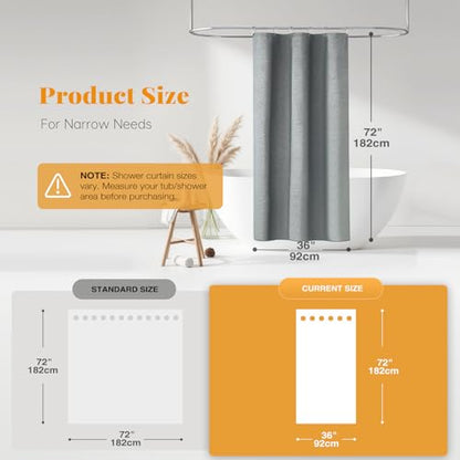 BTTN Stall Linen Textured Waterproof Shower Curtain Set, 36x72, Grey/Gray | Half Size, 230GSM Polyester, Heavy Duty Fabric, Weighted Hem, 6 Plastic Hooks, Modern Luxury Hotel Style, Machine Washable - color: Grey, size: 36"W x 72"L (Pack of 1)