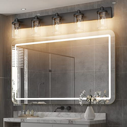 Aipsun Matte Black Bathroom Vanity Light Fixtures 5 Lights Industrial Lighting Fixtures Over Mirror with Clear Glass Shade(Exclude Bulb) - color: Black, size: 5-Light