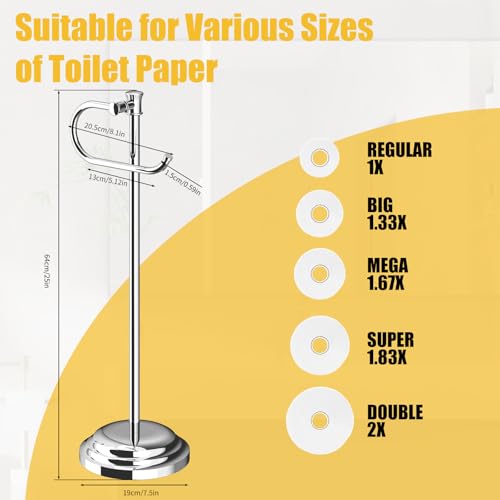 Toilet Paper Holder Floor Stand, Bathroom Freestanding Chrome | Toilet Tissue Roll Holder, Free Standing Rack with Storage, Weighted Base Accessories, SUS304 Stainless Steel Rustproof - color: Chrome