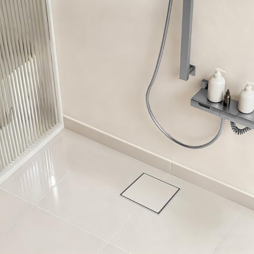 Square Shower Drain - 6 Inch Brushed Nickel, with Tile Insert Grate | AISI 304 Stainless Steel Shower Drain ,with Hair Catcher, Shower Floor Drain Fits Bathroom, Balcony - color: Brushed Nickel, size: 6 Inch