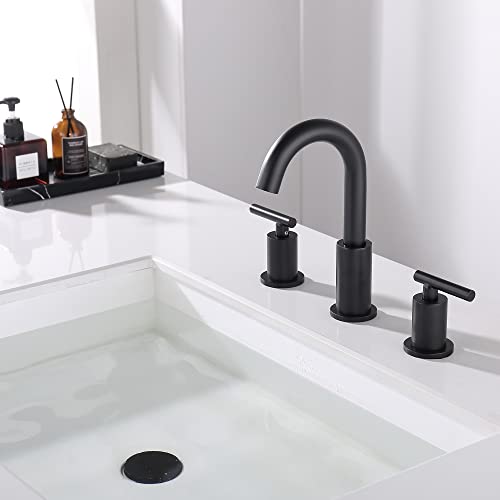 ChiLDano Black Faucets for Bathroom Sink, 3 Hole Bathroom Faucet with Drain | 2 Handles Widespread Bathroom Faucet for Sink, 8 in Spread Black Sink Faucets Bathroom with Swivel Spout - color: Matte Black