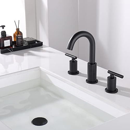 ChiLDano Black Faucets for Bathroom Sink, 3 Hole Bathroom Faucet with Drain | 2 Handles Widespread Bathroom Faucet for Sink, 8 in Spread Black Sink Faucets Bathroom with Swivel Spout - color: Matte Black