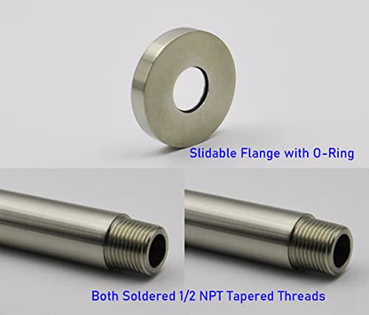 Shower Arm and O-Ring Flange, 3 inch, Solid Brass, Round, Both Soldered 1/2 NPT Tapered Threads, Straight Shower Arm Extension, Ceiling Shower Head Arm for Rainfall Shower (PVD Brushed Nickel) - color: Brushed Nickel PVD