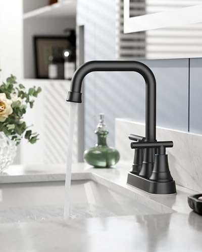 FORIOUS RV Bathroom Sink Faucet Matte Black, 4 In Cenerset Bathroom Faucet | 4 Inch Bathroom Faucet Black 2 Hole or 3 Hole, Black Faucet for Bathroom Sink Centerset with Pop-up Drain and Supply Lines - color: Black