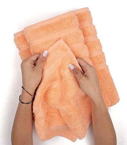 American Soft Linen 100% Cotton Luxury Turkish Towels, 6 Piece Towel Set | Soft Absorbent Quick Dry OEKO Tex Standard 100 Certificated Durable Machine Washable Premium Hotel Quality - color: Malibu Peach, size: (27"x54") + (16"x28") + (13"x13")