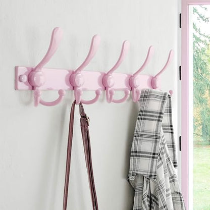 Coat Rack Wall Mount, Heavy Duty 12-Gauge Base vs Flimsy 1mm, Double-Thick Solid Anti-Snap Hooks, 16” Stud-Mount, Stainless Steel Hanger for Clothes Hat Entryway Closet Mudroom, Pink - color: Pink, size: L=17" (1pcs)