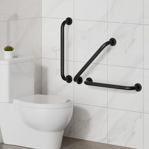 2 Pack Grab Bars for Bathtubs and Showers, NEWRAIN 16 Inch Stainless Steel Wall Bathroom Shower Handle, Anti Slip Black Safety Bars Toilet Handicap Elderly Senior Assist Bath Saft Hand Rail - color: Matte Black