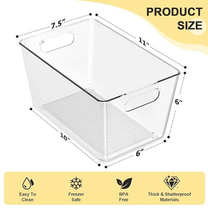 12 Pack Large Clear Plastic Storage Bins, Kitchen&Pantry Organizer | Heavy-duty 450g BPA-free PETG containers with handles for fridge, under-sink, bathroom, office, closet, and garage storage - size: 12 Large & 0 Small