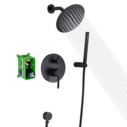 SUMERAIN Matte Black Shower System with Rain Shower and Handheld | Shower Faucet Set Fixtures, 8 Inches High Pressure Stainless Steel Rain Shower Head, Brass Hand Shower, Concealed Box Design - color: Matte Black, size: 2 Function