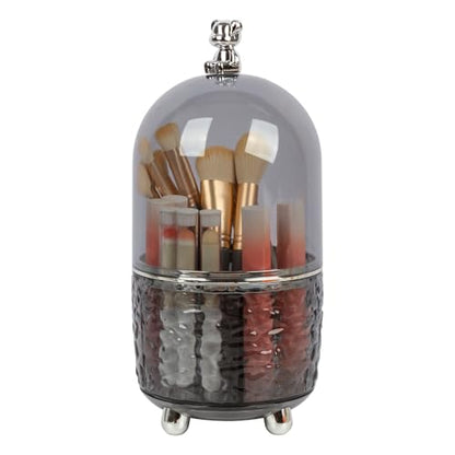 Dezzer Makeup Brush Holder with Lid, 360 Rotating Dustproof Make Up Organizers, 6 Slot Make up Brush Holder for Vanity Bathroom Countertop Office, Gray - size: 4.8x9.8 inch-Gray