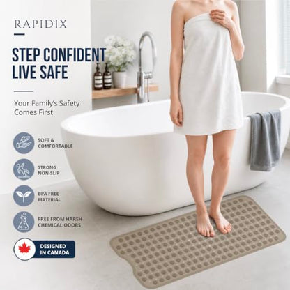 Bathtub Mat Non-Slip – 39" x 15.5" Extra Long Shower Mat with Suction Cups, BPA Free & Machine Washable, Textured Bath Mat for Tub, Ideal for Kids, Seniors & Pregnant Women, Clear Brown - color: Light Gray