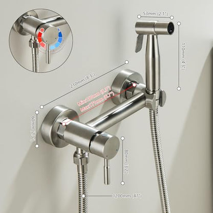 Warm Water Bidet Sprayer for Toilet with Hot and Cold Mixing Valve, Stainless Steel Wall Mount Round Handheld Bidet Attachment Set, Brush Nickel - color: Brushed Nickel