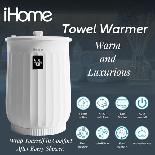 iHome Luxury 20L Towel Warmer, Large Hot Towel Warmers for Bathroom, with Inner Fragrance Pad Holder, Great for Blankets and Spa and More