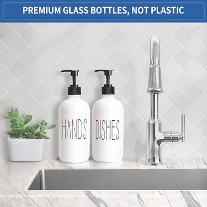 COHOSEGE 16 Oz Glass Soap Dispenser Set 2 Pack for Kitchen Sink,Contains Hand and Dish Soap Dispenser,White Kitchen Utensils - color: White