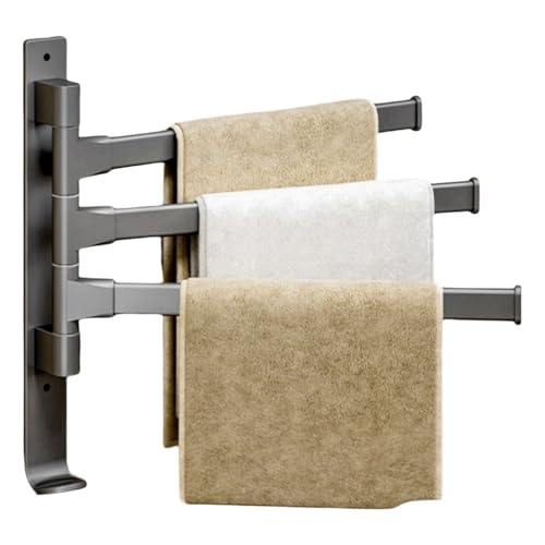 Wall Mounted 180° Swivel Multi-bar Towel Rack Towel Hanging Holder for Bathroom with Hook (Grey,3-Bar) - color: Grey, size: 3-Bar