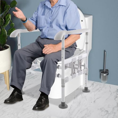 Toilet Safety Rails for Seniors Toilet Safety Frame with with 4 Clamps Adjustable Height & Width 330lb Toilet Handles for Elderly and Disabled Fit Any Toilet (Grey) - color: Grey