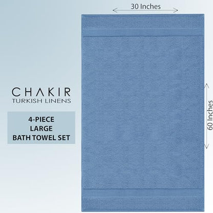Chakir Turkish Linens 100% Cotton Premium Turkish Towels for Bathroom | 30'' x 60'' Large Bath Towels (4 Piece, Wedgewood) - color: Wedgewood