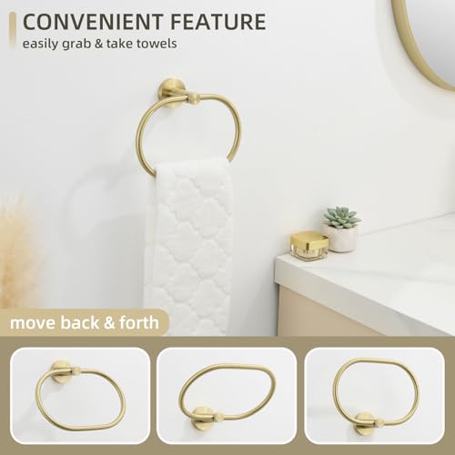 Angle Simple Bathroom Towel Ring, Swivel Hand Towel Holder, Brushed Gold | SUS304 Stainless Steel, Oval Modern Dishrag Hanger for Kitchen, Move Back & Forth, Screws Wall Mount - color: Oval - Brushed Gold
