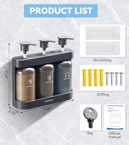 Shampoo Dispense for Shower, Shower Soap Dispenser Wall Mounted, Shower Dispenser 3 Chamber No Drill, Shampoo and Conditioner Dispenser for Bathroom Hotel, Shower Shampoo Dispenser 3 Chamber, Black - color: Black