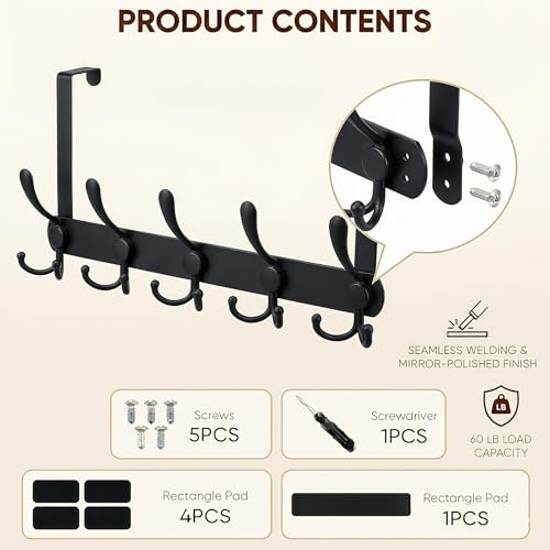 Over The Door Hooks,Coat Rack for Hanging Clothes Hat Towel (Heavy Duty Black 1pcs) …