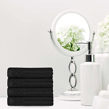 Superior Cotton 4-Piece Solid and Ribbed Hand Towel Set, Hand Towels- 16" x 28", Black - color: Black, size: Hand Towel 4-Pack