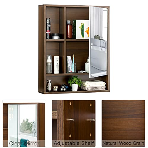 ChooChoo Bathroom Wall Mirror Cabinet, Medicine Cabinet with Storage Shelf | Over The Toilet Storage Cabinet, Adjustable Shelf, 6.3 x 21.6 x 24 Inches, Walnut - color: Walnut