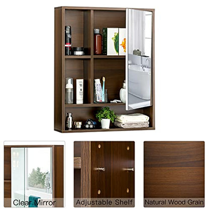 ChooChoo Bathroom Wall Mirror Cabinet, Medicine Cabinet with Storage Shelf | Over The Toilet Storage Cabinet, Adjustable Shelf, 6.3 x 21.6 x 24 Inches, Walnut - color: Walnut