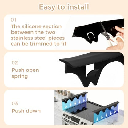 Silicone Stove Gap Covers with Stainless Steel, Oven Gap Filler Seals Gaps Between Stovetop and Counter, Stove Gap Guards Range Trim Kit, Easy to Clean Stove Gap Guard (Black 2 Pack,21") - color: Black, size: 21 inches