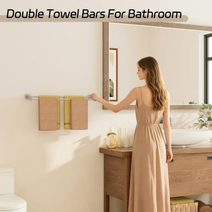 Alise Double Towel Bar,28" Towel Rack for Bathroom Wall Mount,Brush Nickel | SUS304 Stainless Steel Bathroom Towel Holder, Quick Drying Towel Hanger Towel Rod, Useable Length 26.9" - color: Brushed Nickel, size: 28-Inch(Joining Process)