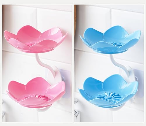 Soap Holder Shower,bar soap Holder,Adhesive Soap Dish for Bathroom Wall | Wall Mounted Self Draining,NO Drill Sponge Holder for Bathroom,Bathtub Kitchen Sink,Easy Cleaning,Keep Dry,2 tier,Pink+Blue - color: D-pink+blue.