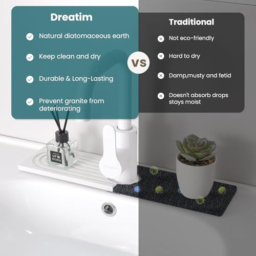 2-Piece Stone Faucet Mat for Kitchen Sink, Split Water-Absorbing Sink Tray with Center Faucet Opening, White, 15.7 x 3.9 Inches Combined - color: White-Short