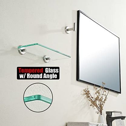 JQK Bathroom Glass Shelf Brushed, Tempered Glass Shower Storage 12 by 5 inches, 304 Stainless Steel Brushed Steel Wall Mount 2 Pack, TGS101L12-BN-P2 - color: Brushed, size: 12 Inch (2 Pack)