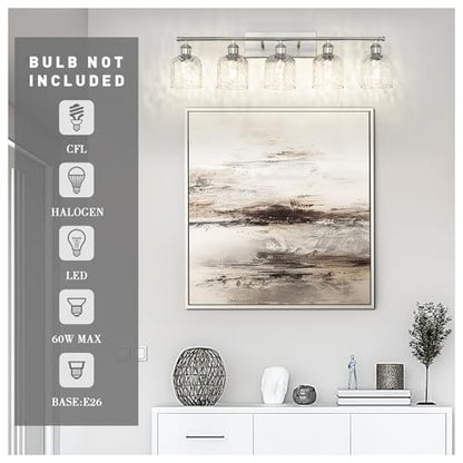 zeyu Modern Brushed Nickel Bathroom Lights Fixture, 35 Inch 5 Light Vanity Lighting Over Mirror, Brushed Nickel Finish with Clear Hammered Glass, ZJF63B-5W BN - color: Brushed Nickel|Hammered Glass, size: 5-Light