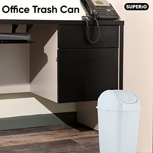 Superio Small Plastic Trash Can with Swing Top Lid, Compact Slim Waste Bin for Under Desk, Office, Bedroom, Bathroom, Dorm Room, 10 Qt. Portable Garbage Can 2.5 Gallon (White, 2 Pack) - size: 2.5 Gallon, style: 2 Pack