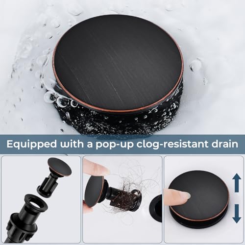 FGKQ 3-Hole 2-Handle Widespread Bathroom Sink Faucet, Oil Rubbed Bronze | Stainless steel, pop-up drain included, 360°swivel spout, for vanity sink 3-hole mount, 8-in widespread - color: Oil Rubbed Bronze