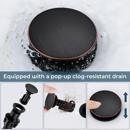 FGKQ 3-Hole 2-Handle Widespread Bathroom Sink Faucet, Oil Rubbed Bronze | Stainless steel, pop-up drain included, 360°swivel spout, for vanity sink 3-hole mount, 8-in widespread - color: Oil Rubbed Bronze