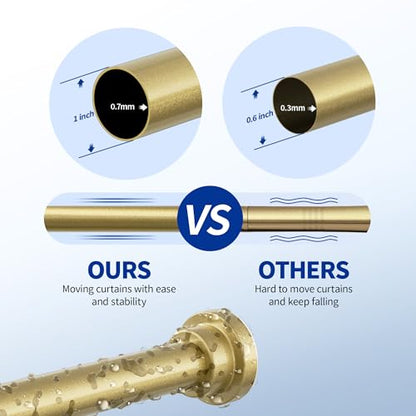 Mcrbeay Shower Curtain Rod, 1" Diameter Heavy Duty Tension Shower Rod, Non Slip Adjustable 28-102 inch No Drilling Shower Curtain Rods Spring Tension For Bathroom, Shower Stall, No Rust, Chrome Gold - color: Gold, size: 28-102 Inches